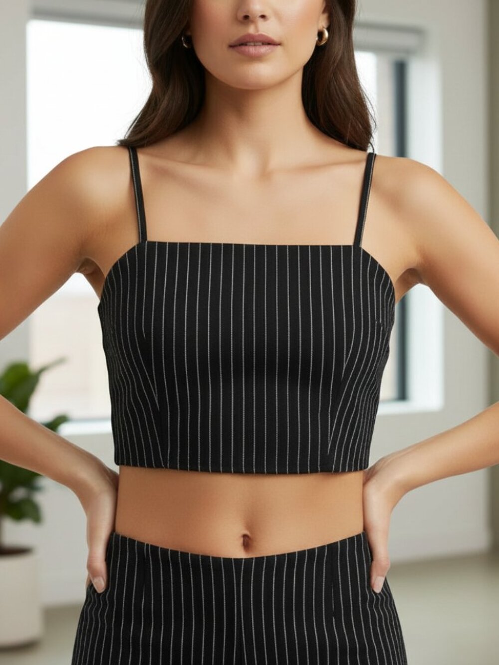 Hollister S Black White Pinstriped‎ Crop Tank Top Festival Indie Boho Clubwear